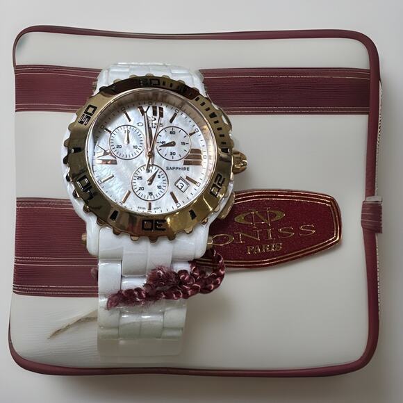 NEW Oniss Paris White MOP Dial White Ceramic Watch main image 14